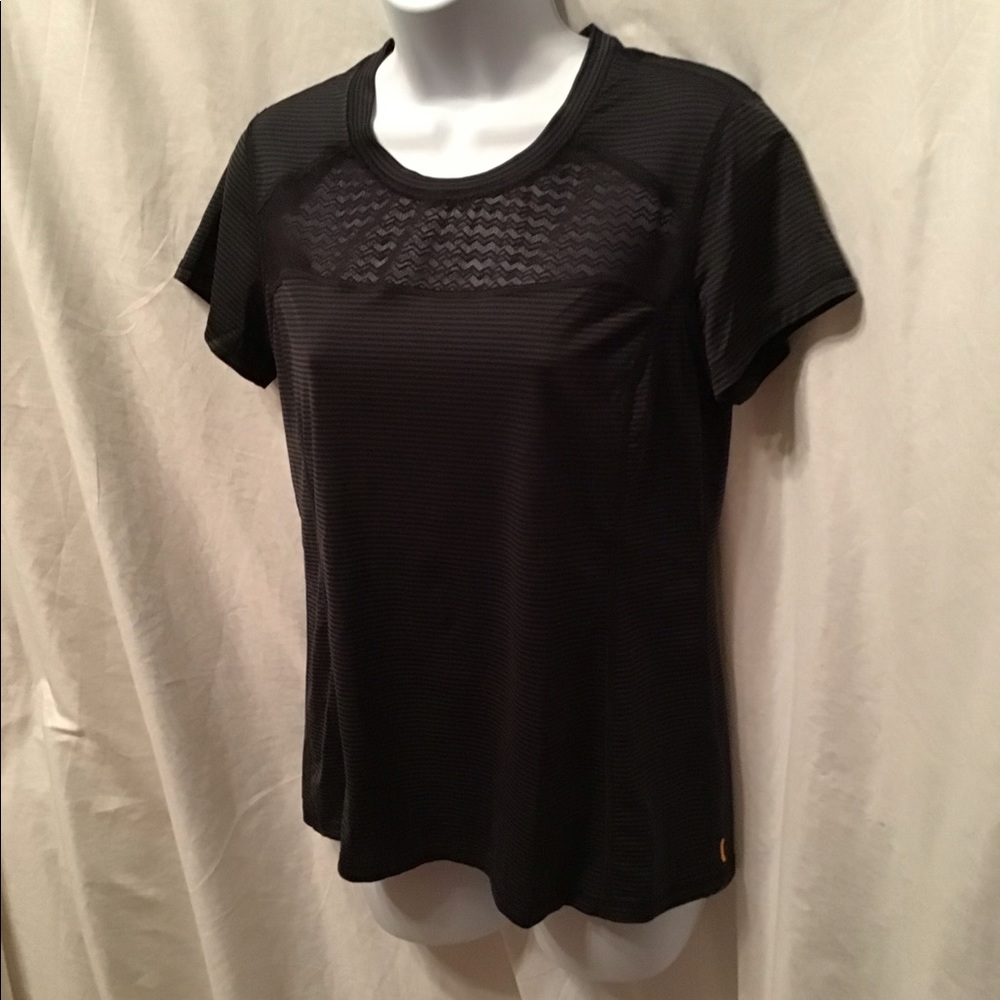 Black Lucy top, lacy detail, EUC, ref. Stripes